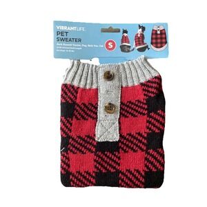 Vibrant Life Dog Pet Clothes Buffalo Plaid Red Black Winter Apparel Sweater Sz S